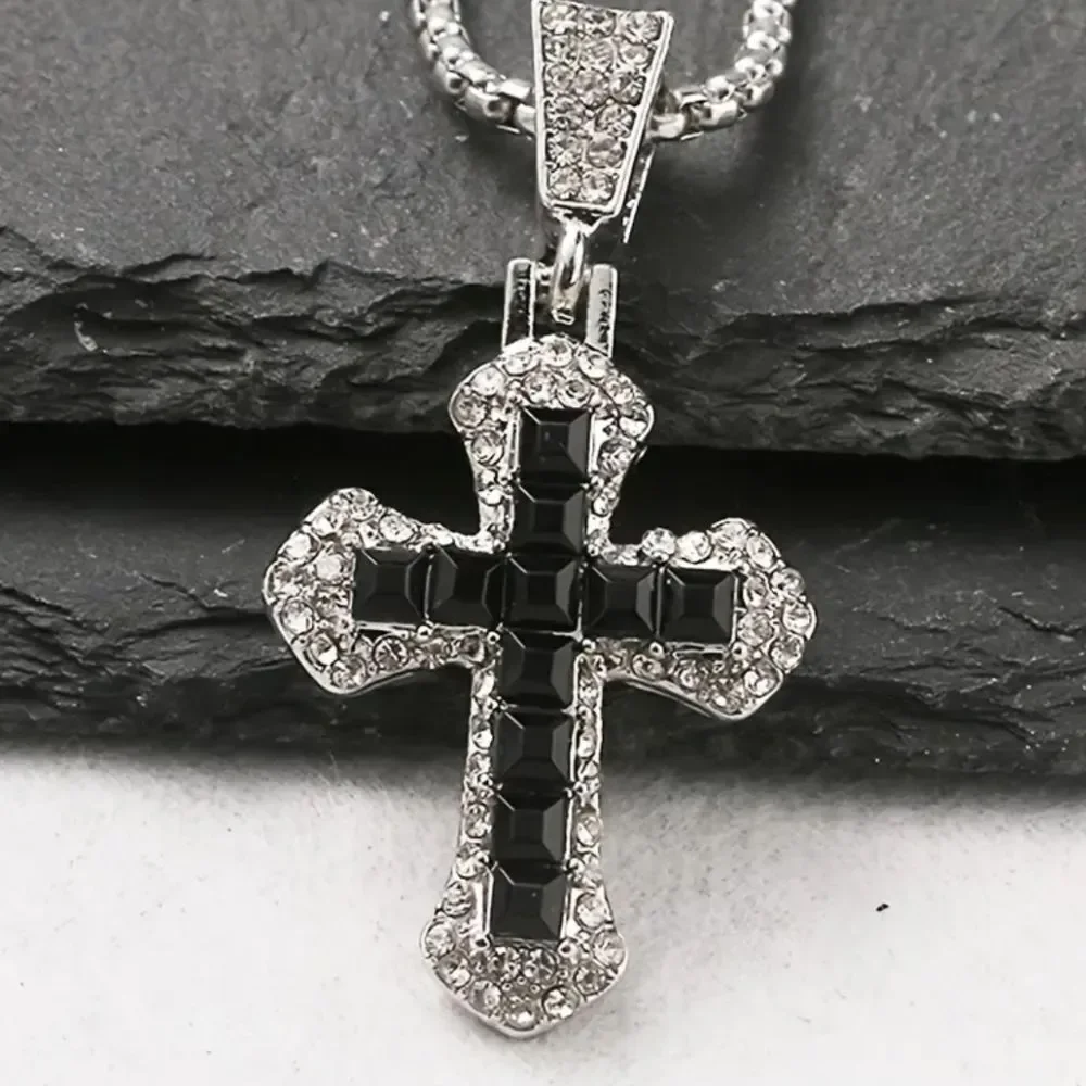 Elegant Black and Silver Cross Pendant Necklace